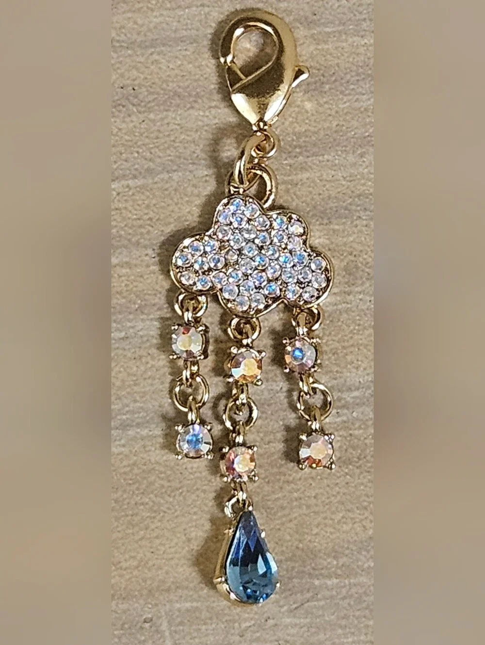 Rain Cloud Austrian Crystal Charm Pendant Sparkly Rhinestones Gold-Tone
